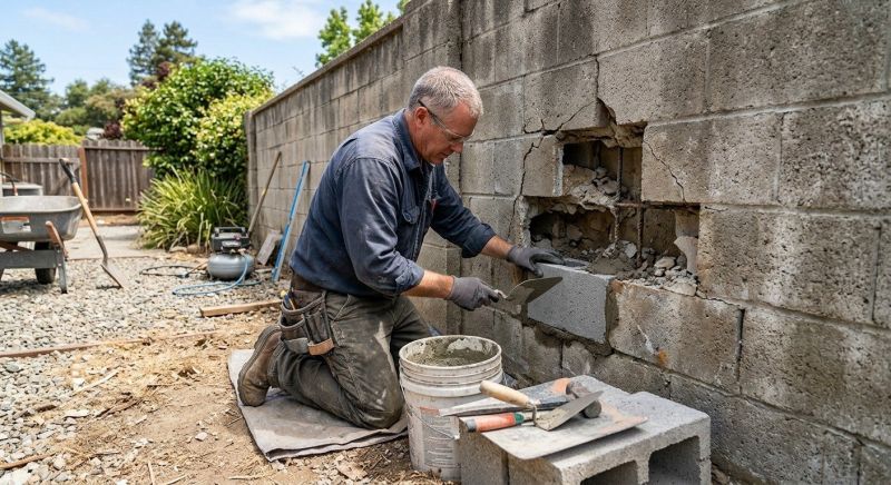 Cinder Block Wall Repair in Lakeland, GA
